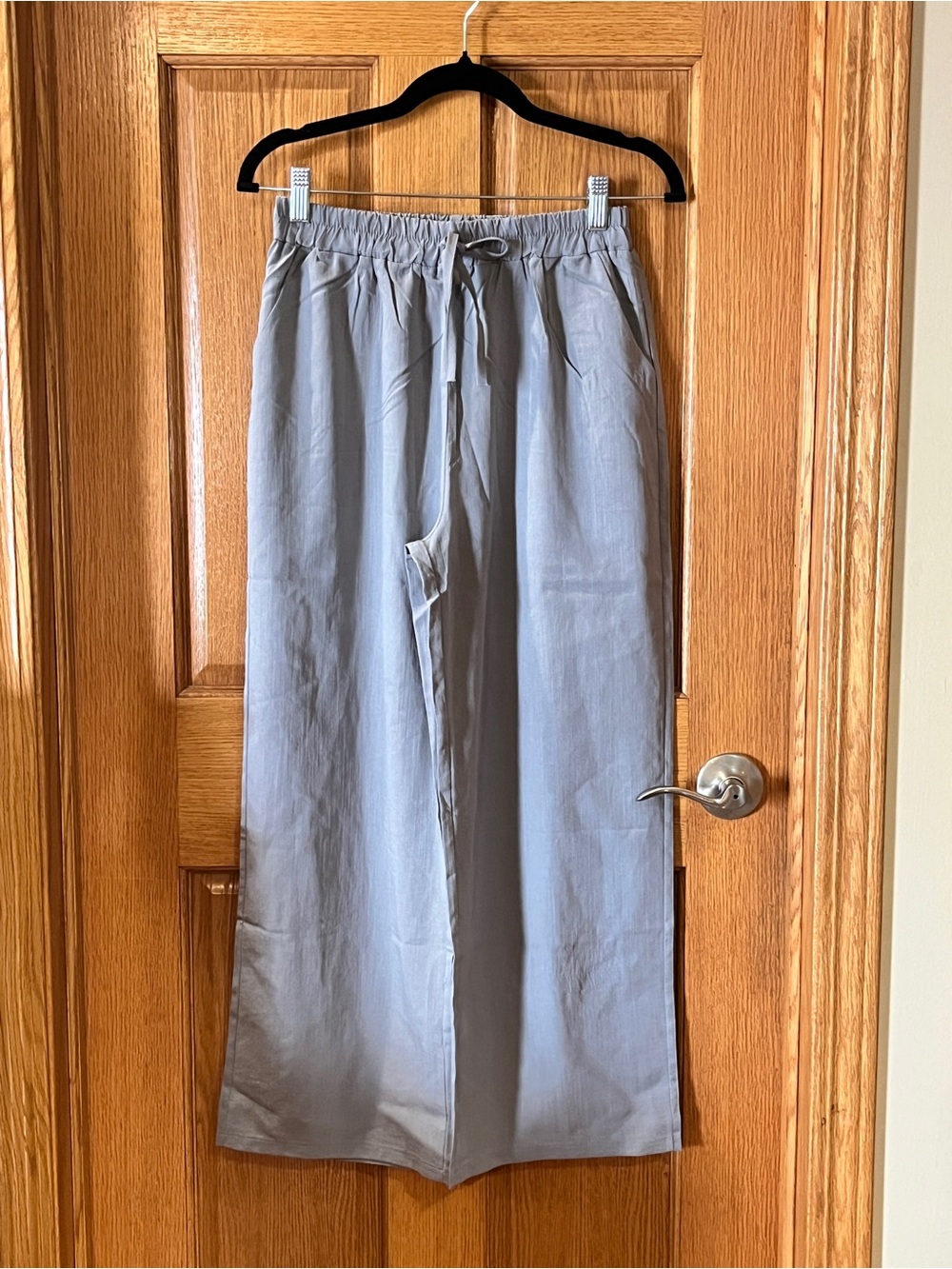 Light Gray Wide-Leg Drawstring Pants